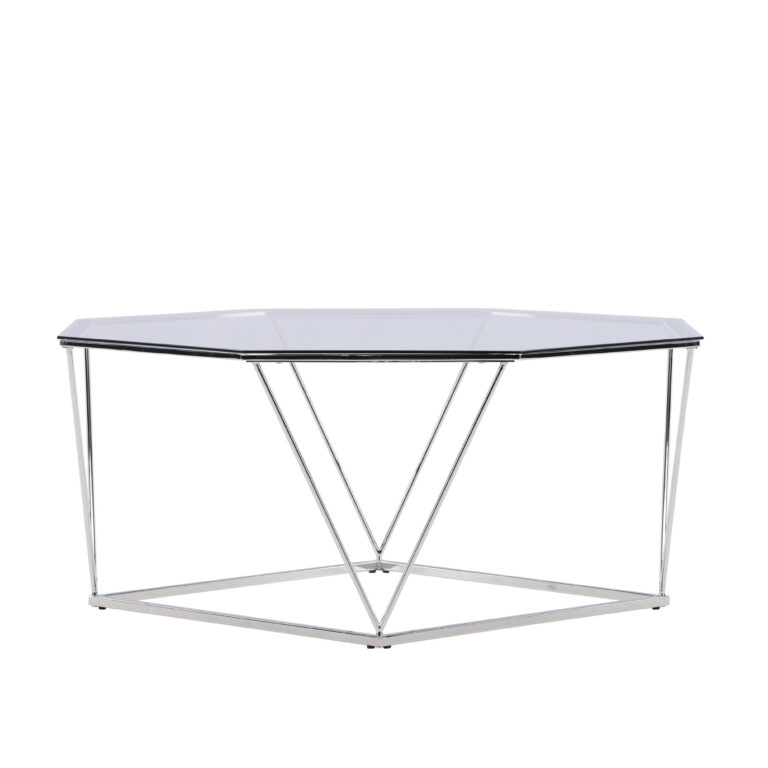 VENTURE DESIGN Ãsterlen sofabord, ottekantet - klar glas og sølv krom stål (Ø100)